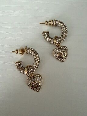 Dior Gold-Tone Crystal Heart Hoop Earrings